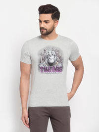 Sporto Men's Thanos Printed Half Sleeve T-Shirt - Grey Melange