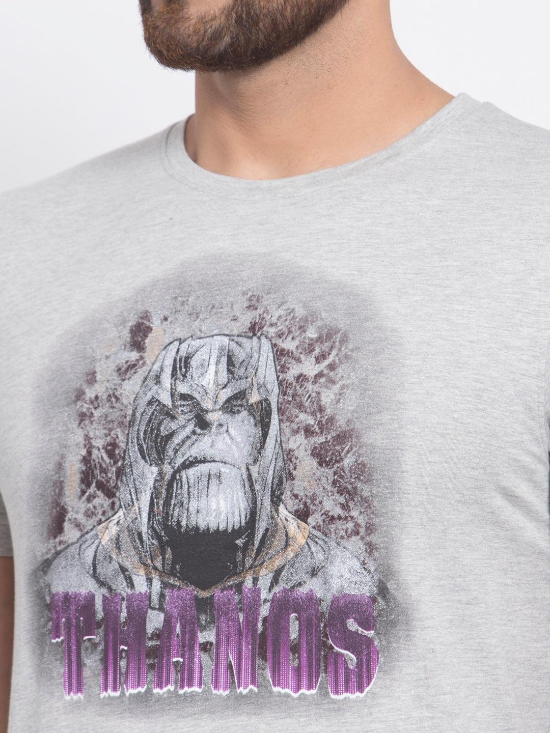 Sporto Men's Thanos Printed Half Sleeve T-Shirt - Grey Melange