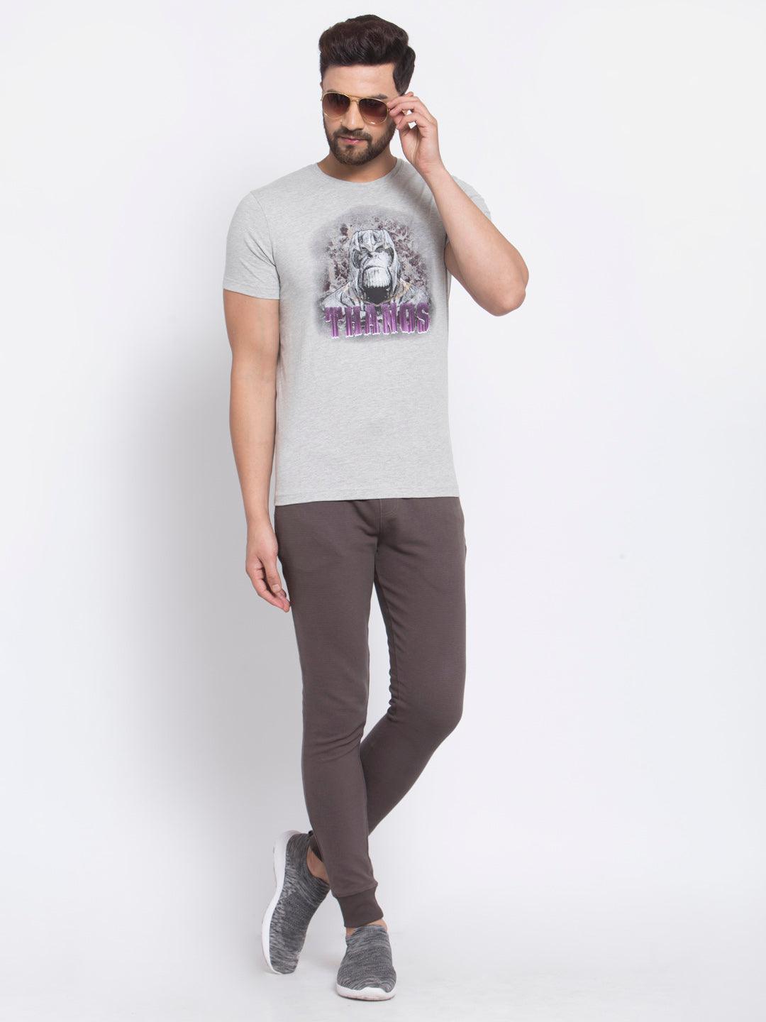 Sporto Men's Thanos Printed Half Sleeve T-Shirt - Grey Melange