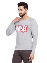 Sporto Men's Marvel Print Full Sleeve T-shirt - Grey Melange