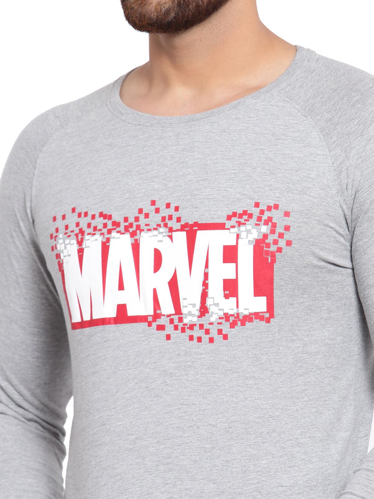 Sporto Men's Marvel Print Full Sleeve T-shirt - Grey Melange