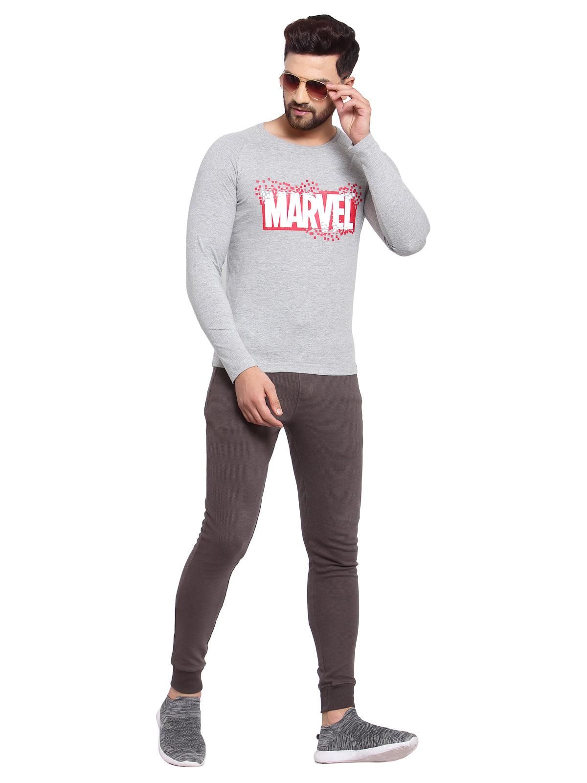 Sporto Men's Marvel Print Full Sleeve T-shirt - Grey Melange