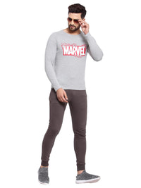 Sporto Men's Marvel Print Full Sleeve T-shirt - Grey Melange