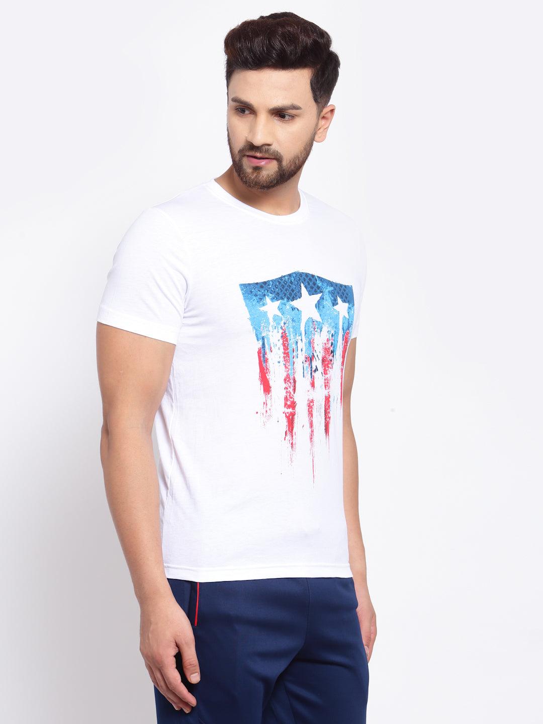 Sporto Men's Captain America Shield Printed Half Sleeve T-Shirt - White