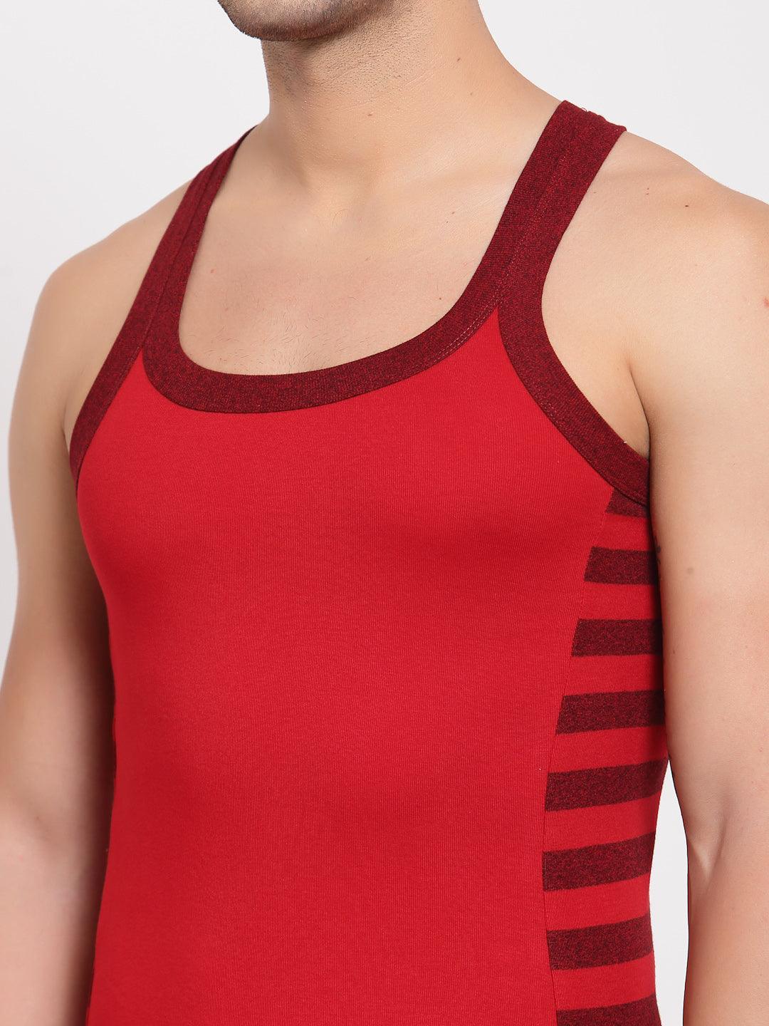 Men's Gym Vests with Designed Side Contrast Panel - Pack of 2 (Red & Navy)