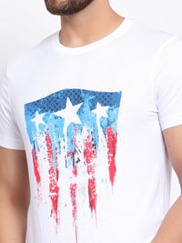 Sporto Men's Captain America Shield Printed Half Sleeve T-Shirt - White