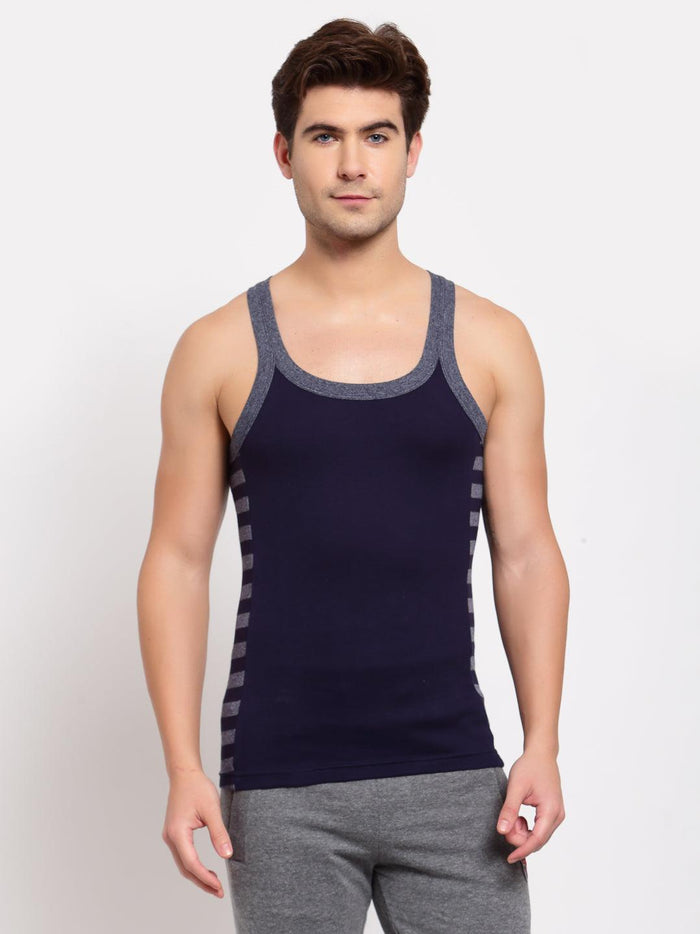 Men's Gym Vests with Designed Side Contrast Panel - Pack of 2 (Red & Navy)