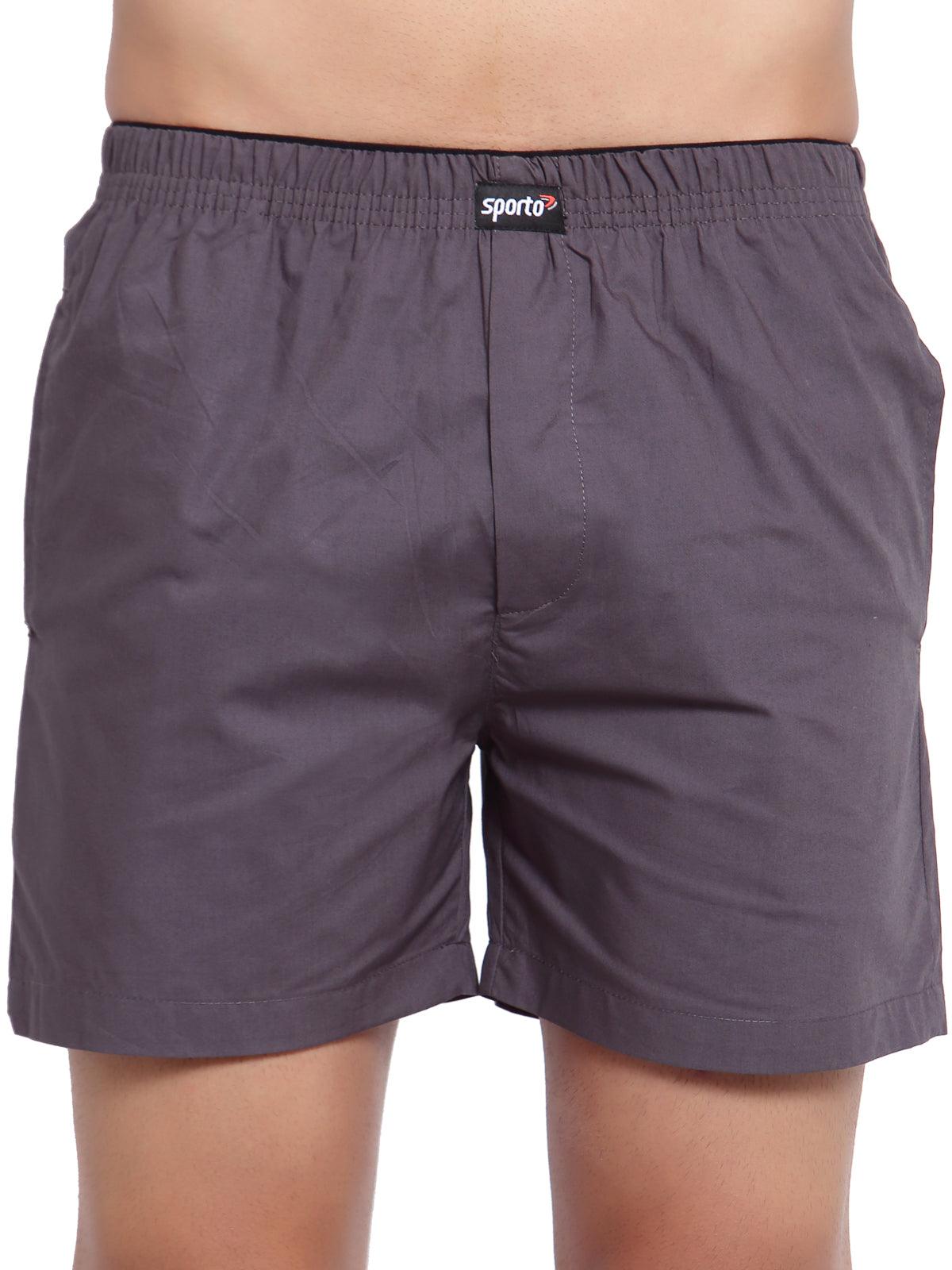 Sporto Men's Solid Boxer Shorts with Zipper - Charcoal