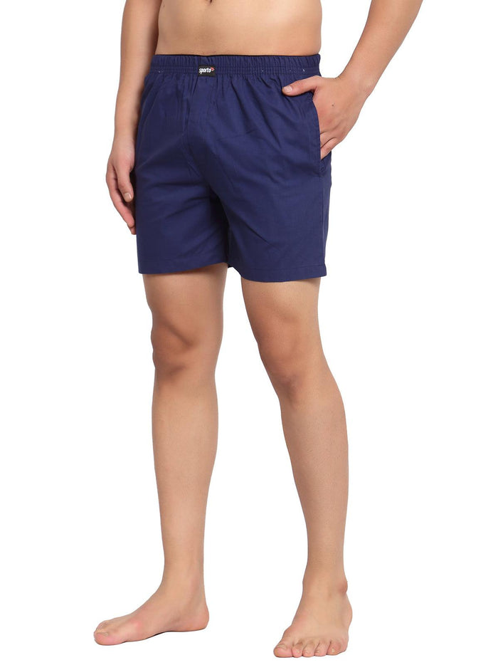 Sporto Men's Solid Boxer Shorts with Zipper - Navy
