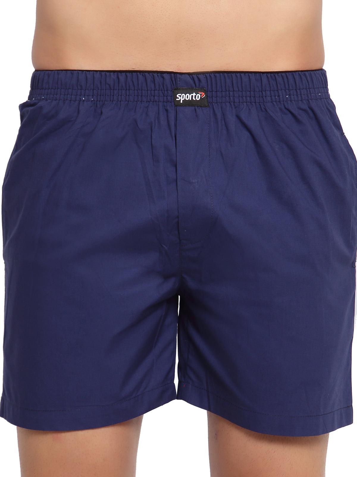 Sporto Men's Solid Boxer Shorts with Zipper - Navy