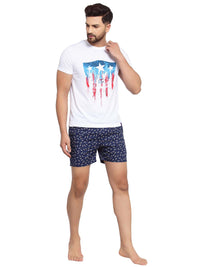 Sporto Men's Printed Boxer Shorts with Zipper -Navy