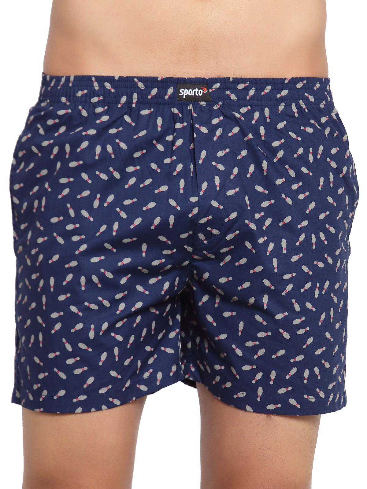 Sporto Men's Printed Boxer Shorts with Zipper -Navy