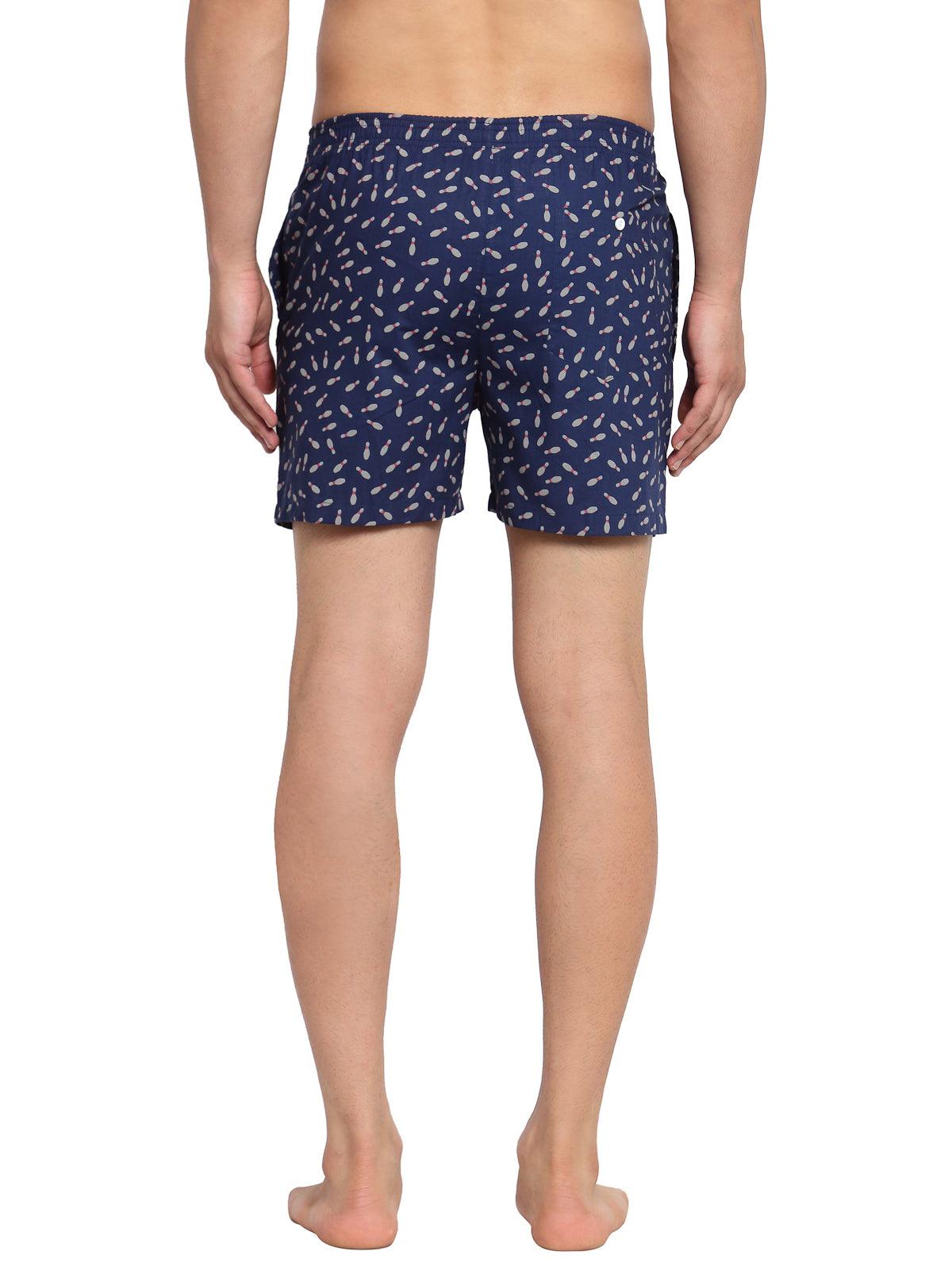 Sporto Men's Printed Boxer Shorts with Zipper -Navy