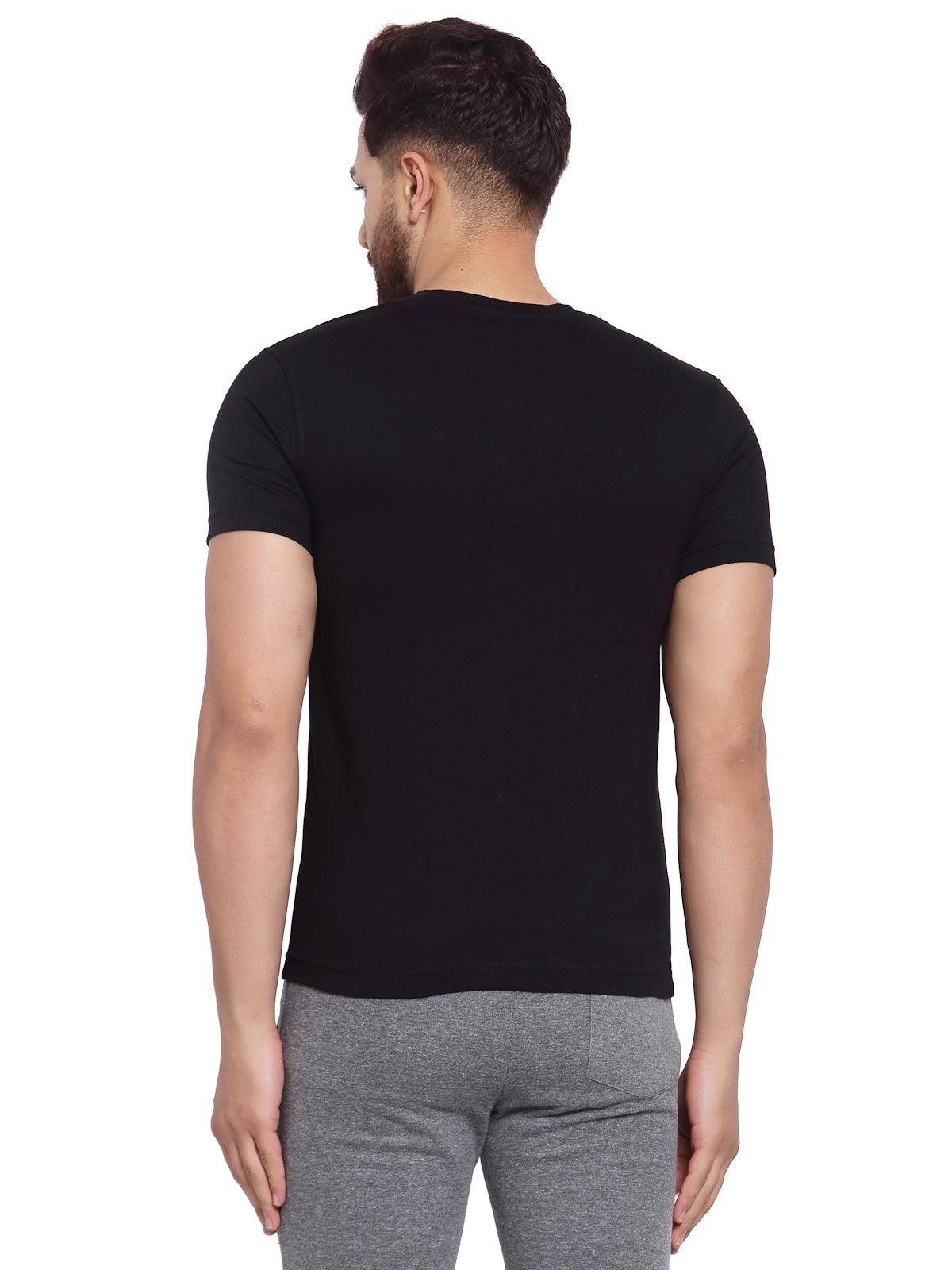 Sporto Men's Henley Neck Cotton T-Shirt - Black