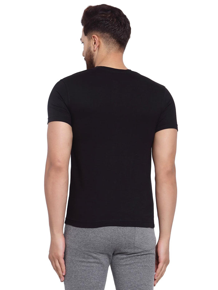 Sporto Men's Henley Neck Cotton T-Shirt - Black