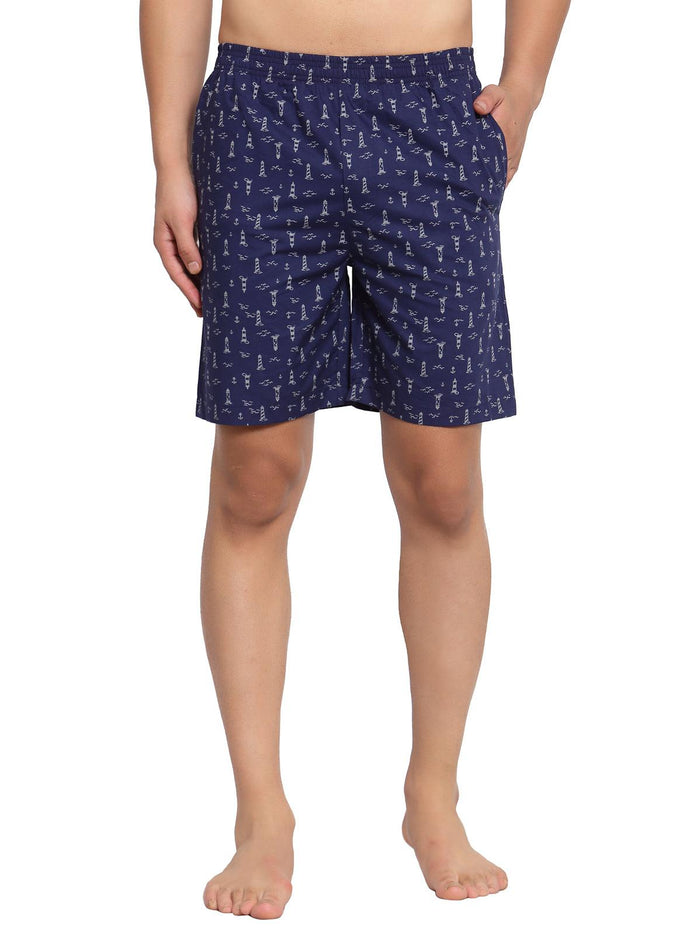 Sporto Men's Printed Boxer Shorts with Zipper - Navy Blue