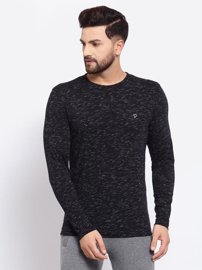 Sporto Men's Slim fit Full Sleeve T-Shirt - Black & White Flakes