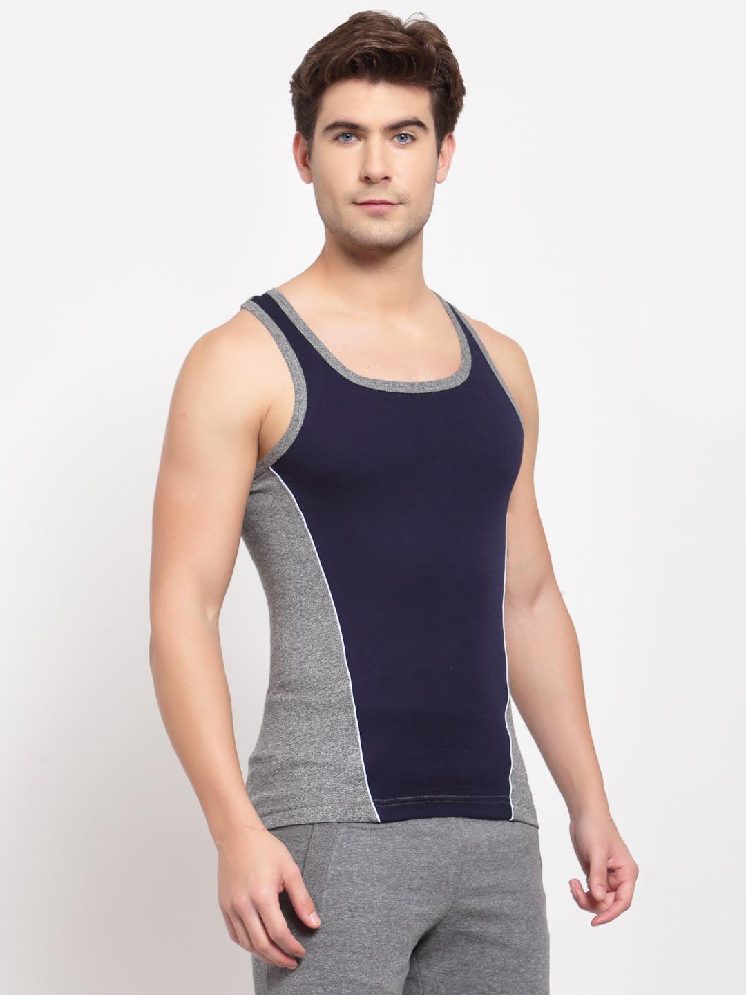 Men's Gym Vests with Contrast Side Panels - Pack 0f 2 (Red & Navy)