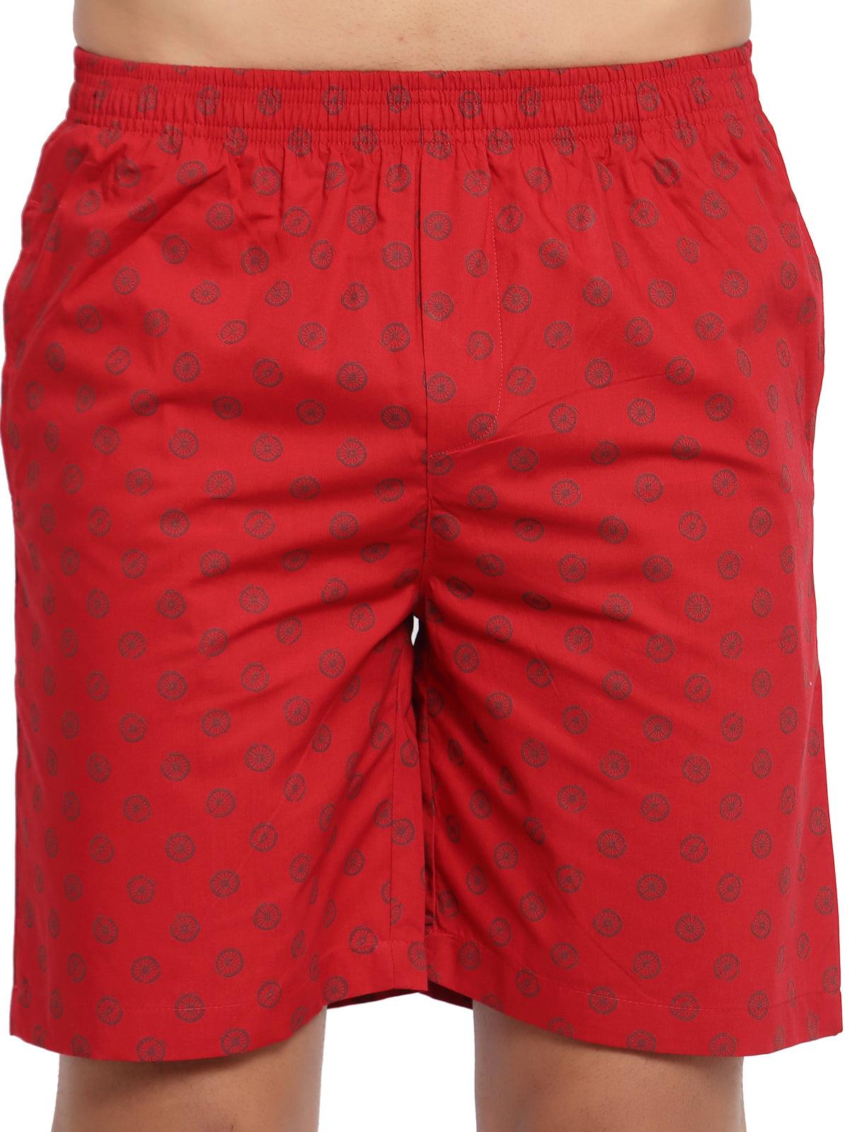 Sporto Men's Printed Boxer Shorts with Zipper - Red