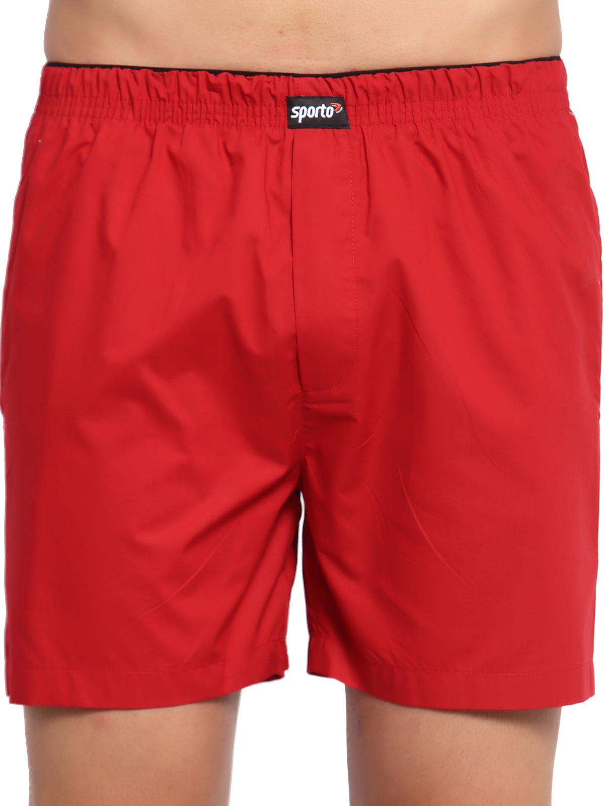 Sporto Men's Solid Boxer Shorts with Zipper - Red