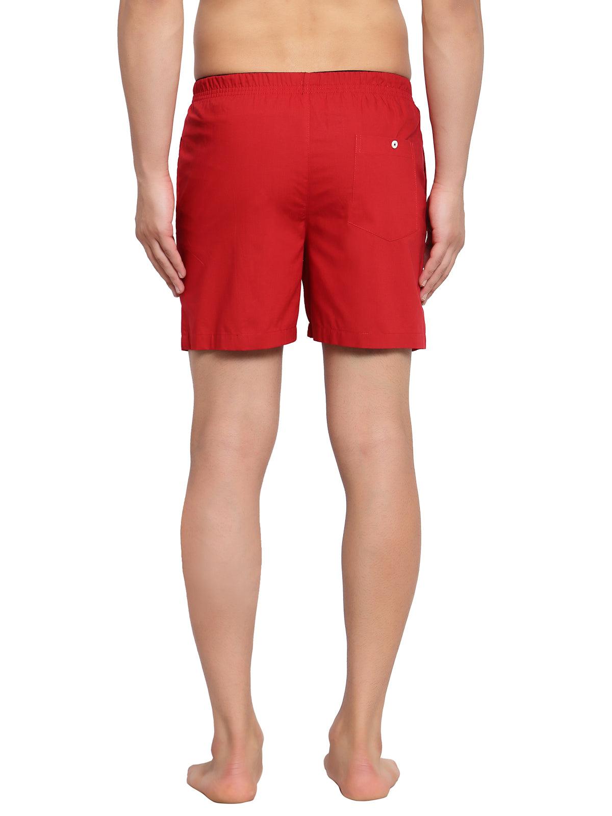 Sporto Men's Solid Boxer Shorts with Zipper - Red