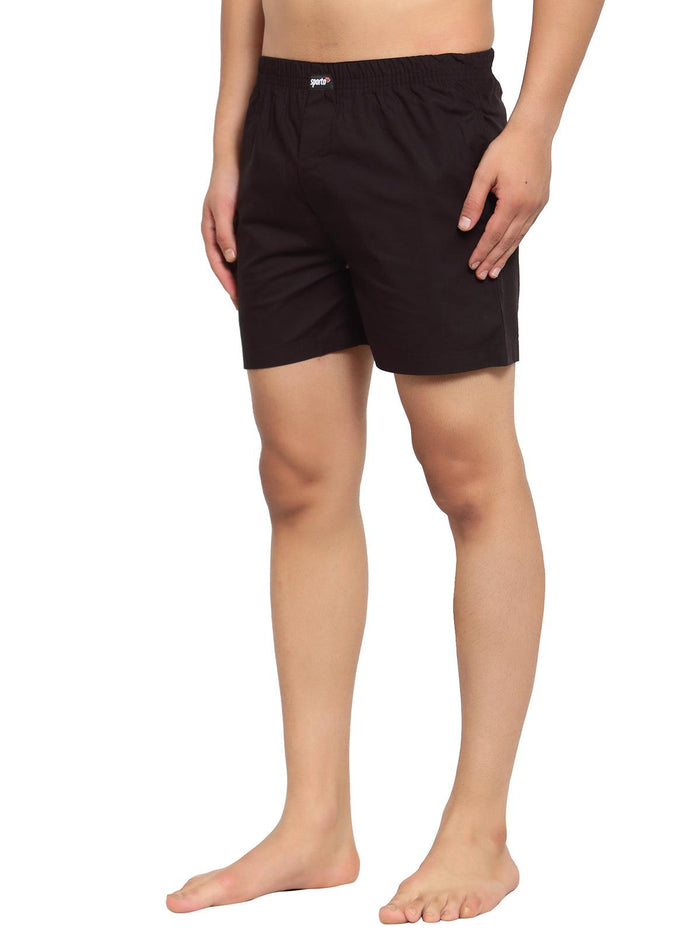 Sporto Men's Solid Boxer Shorts with Zipper - Black