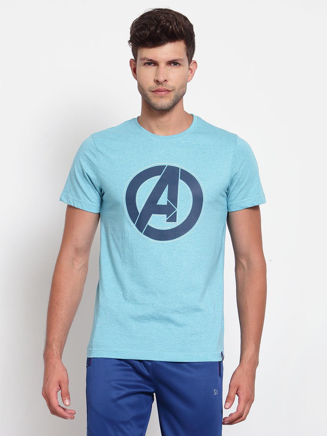 Sporto Men's Avenger logo Print Half Sleeve T-shirt - Aqua Jaspe