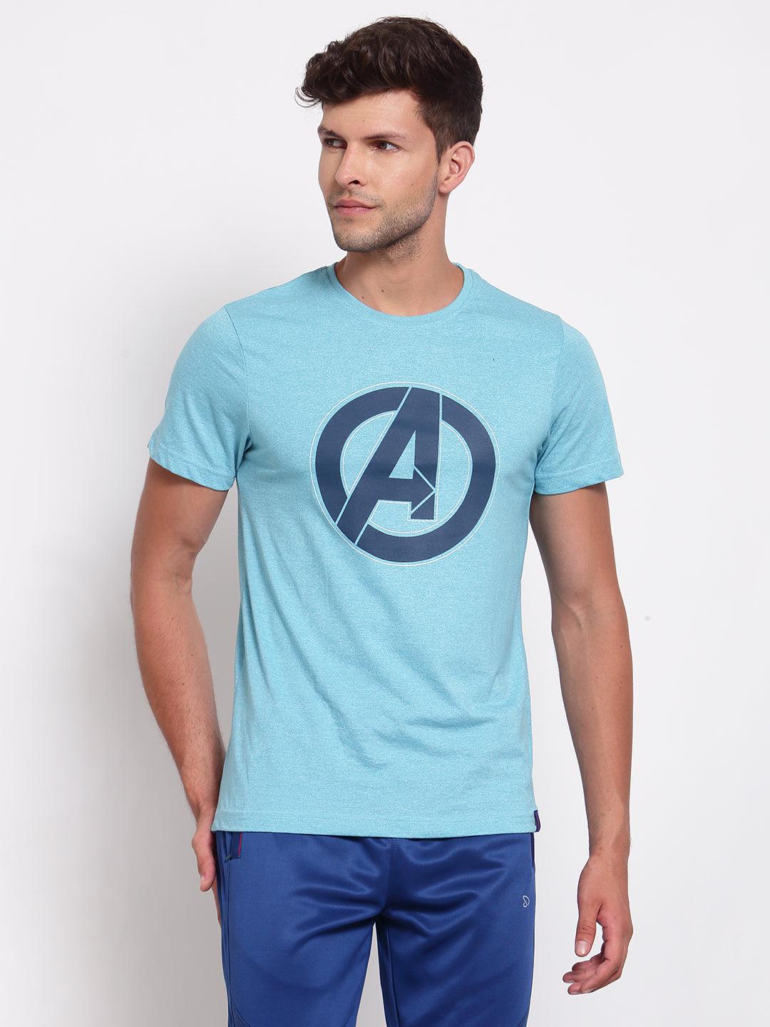 Sporto Men's Avenger logo Print Half Sleeve T-shirt - Aqua Jaspe