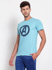 Sporto Men's Avenger logo Print Half Sleeve T-shirt - Aqua Jaspe