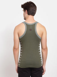 Men's Gym Vests with Designed Side Contrast Panel - Pack of 2 (Black & Olive)