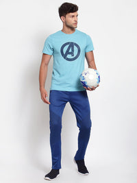 Sporto Men's Avenger logo Print Half Sleeve T-shirt - Aqua Jaspe