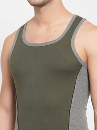 Men's Gym Vests with Contrast Side Panels - Pack 0f 2 (Olive & Navy)