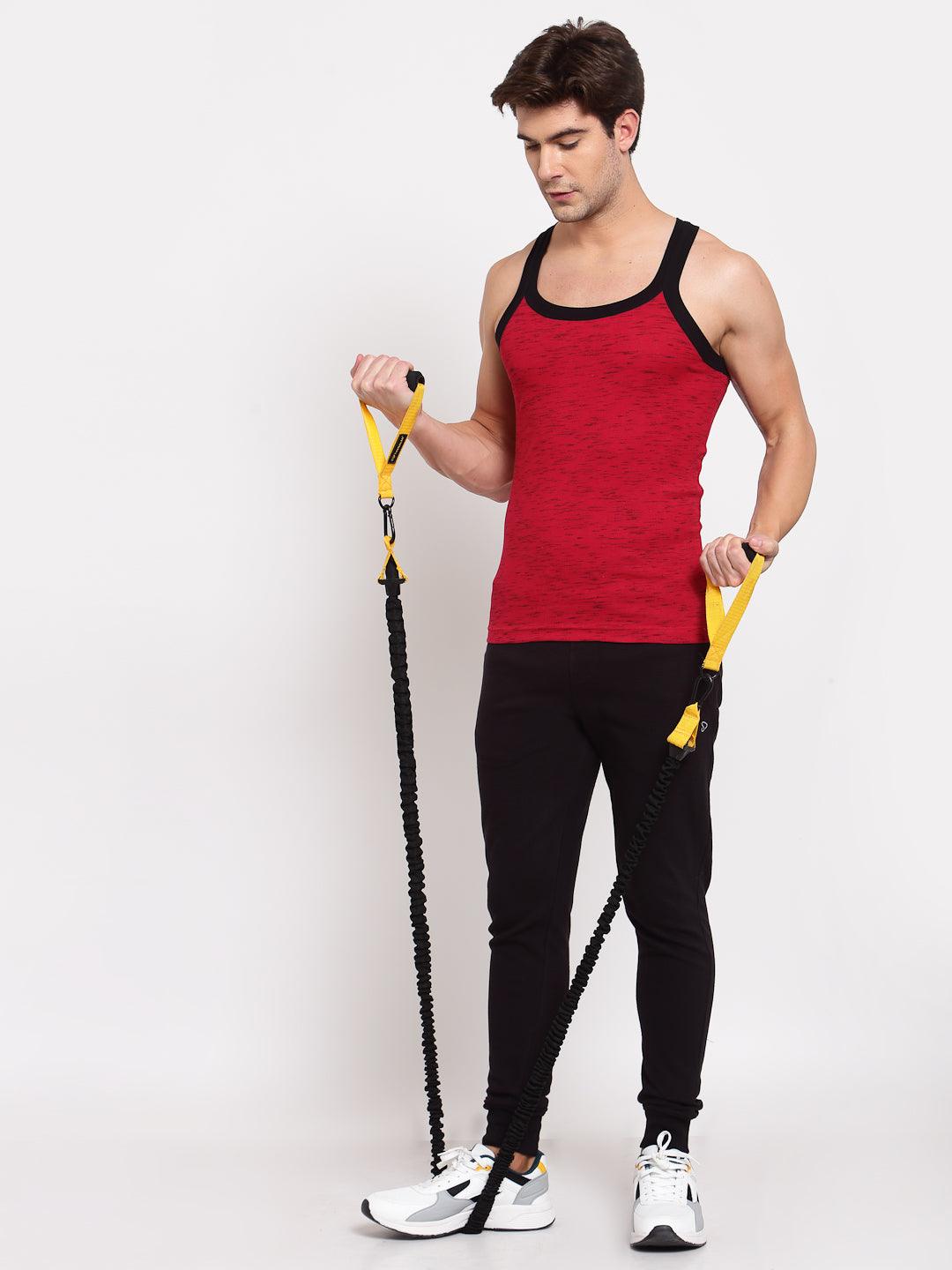 Men's Solid Gym Vest- Pack of 2 (Black & Red)