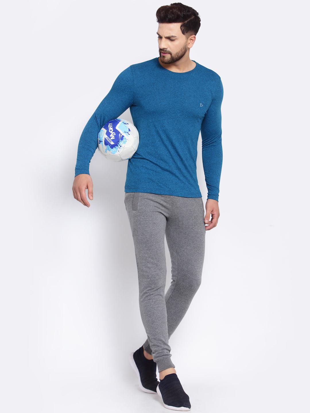 Sporto Men's Slim fit Full Sleeve T-Shirt - Sapphire Blue Jaspe