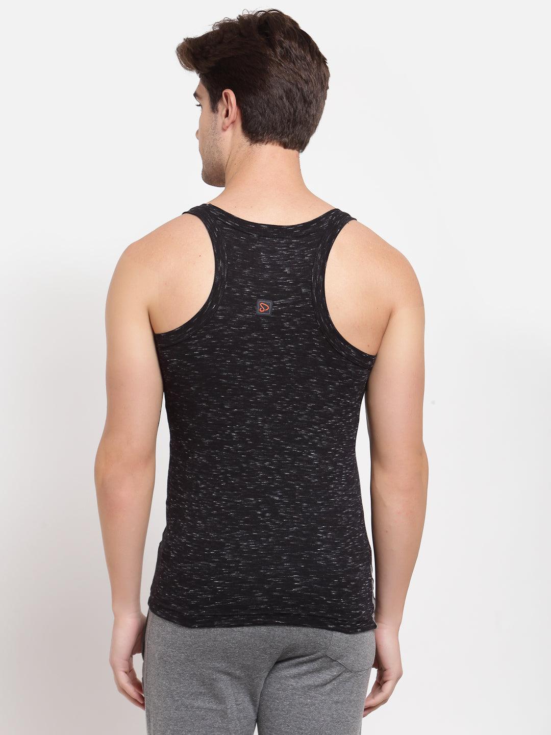 Men's Gym Vests with Contrast Armhole Panel - Pack of 2 (Black & Black Melange)