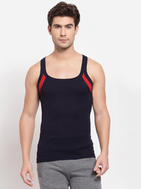 Men's Gym Vests with Contrast Armhole Panel - Pack of 2 (Navy & Red)