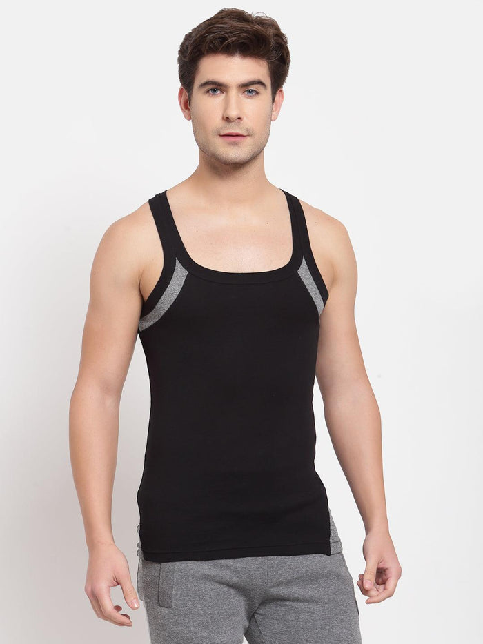 Men's Gym Vests with Contrast Armhole Panel - Pack of 2 (Black & Grey)