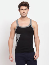 Men's Gym Vests with Side Contrast Panel - Pack of 2 (Black & Grey)