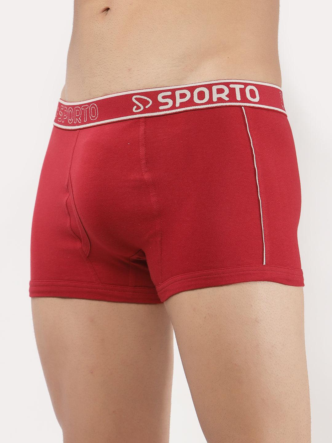 Sporto Men's Solid Cotton Square Trunks (Pack Of 2) - Red & Demin Blue