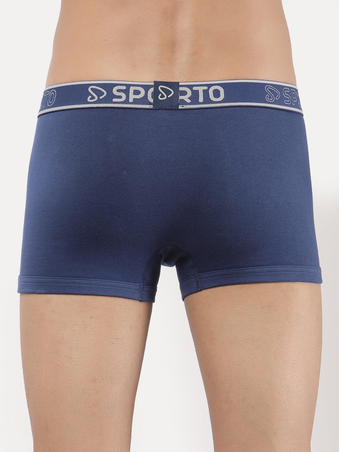 Sporto Men's Solid Cotton Square Trunks (Pack Of 2) - Red & Demin Blue