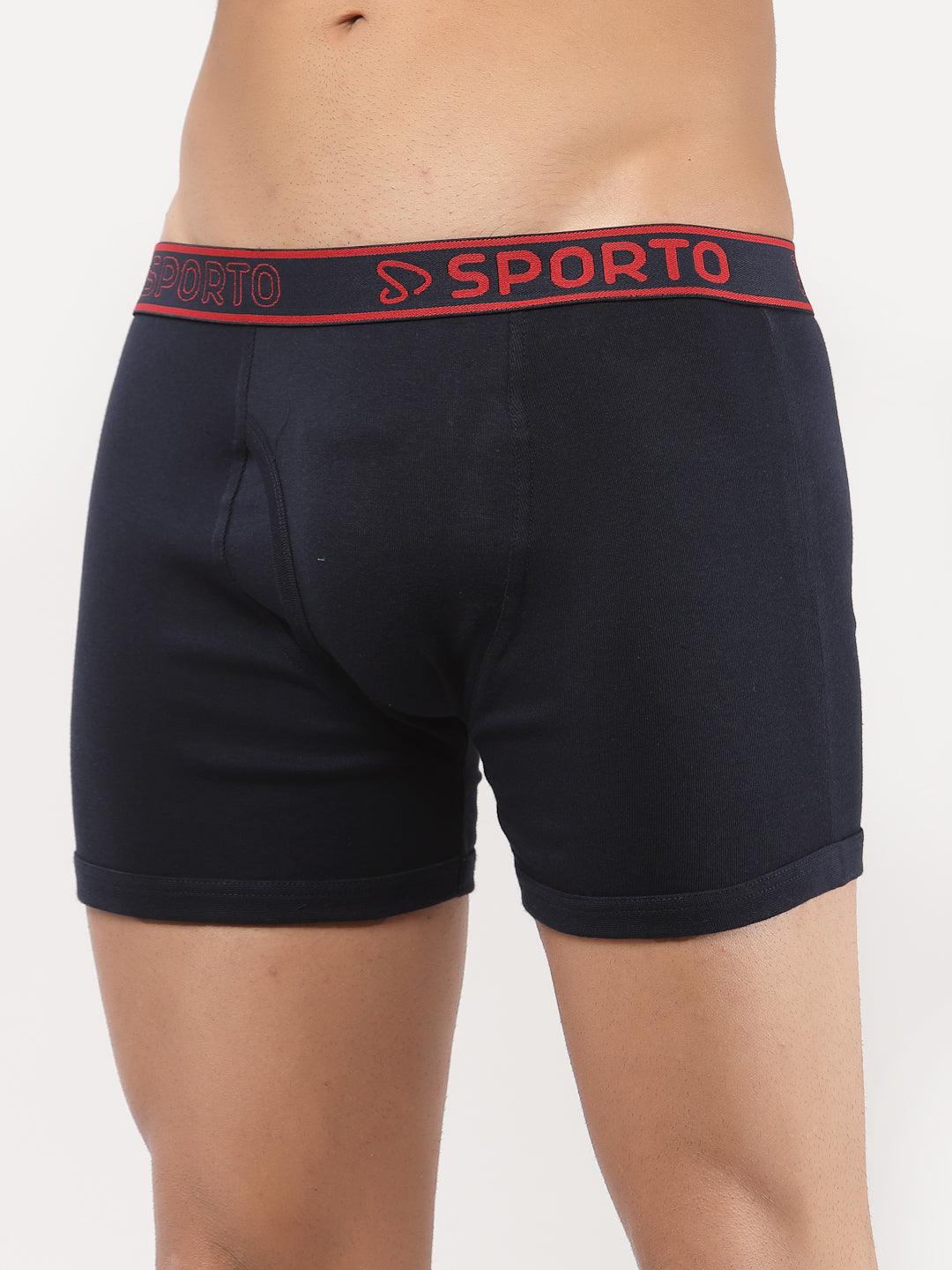 Sporto Men's Cotton Long Trunk - Pack Of 2 (Blue & Navy)