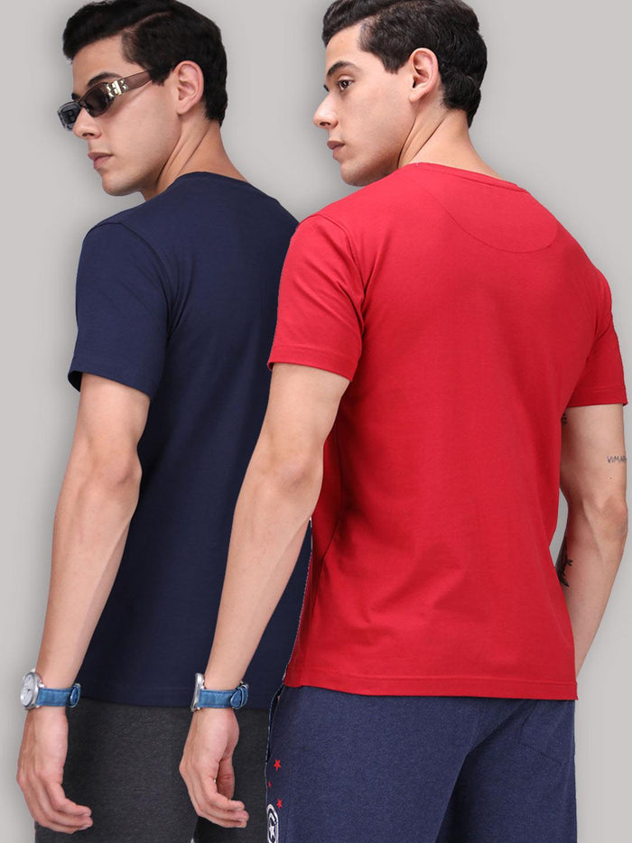 Sporto Men's Round Neck Cotton Rich, Solid Colour T-shirt Pack of 2