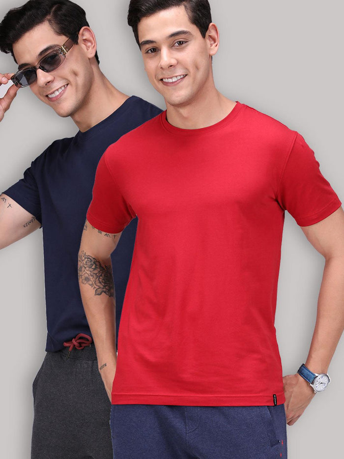 Sporto Men's Round Neck Cotton Rich, Solid Colour T-shirt Pack of 2