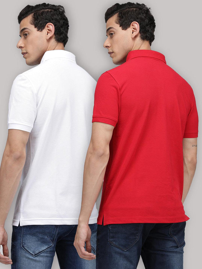 Sporto Men's Polo T-shirt - Pack of 2 [Red & White]