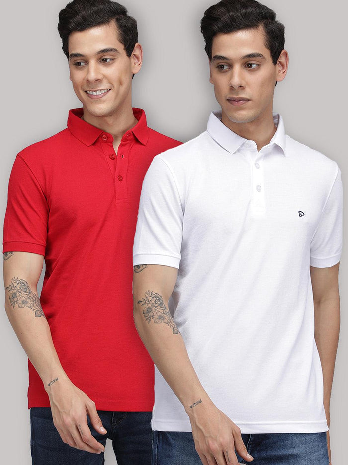 Sporto Men's Polo T-shirt - Pack of 2 [Red & White]