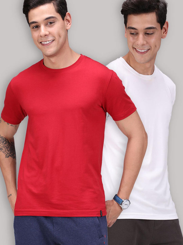 Sporto Men's Round Neck Cotton Rich, Solid Colour T-shirt Pack of 2