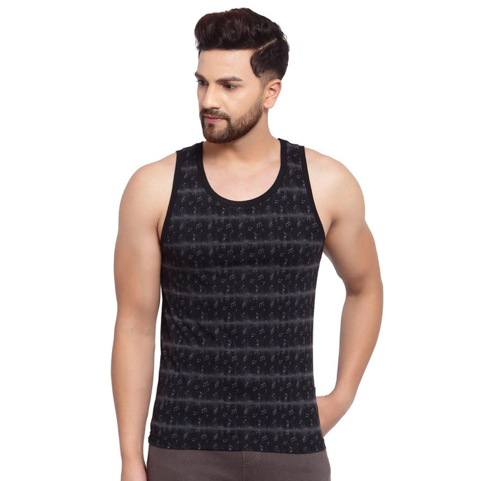 Sporto Men's Round Neck Printed Gym Vest - Pack Of 2 (Black & Olive)