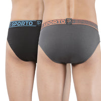 Sporto Men's Solid Cotton Brief (Pack Of 2) Black + Charcoal