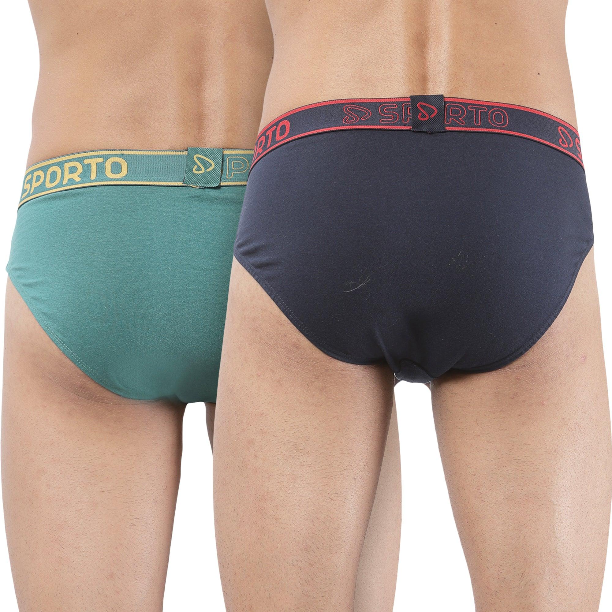 Sporto Men's Solid Cotton Brief (Pack Of 2) Partol Blue + Navy