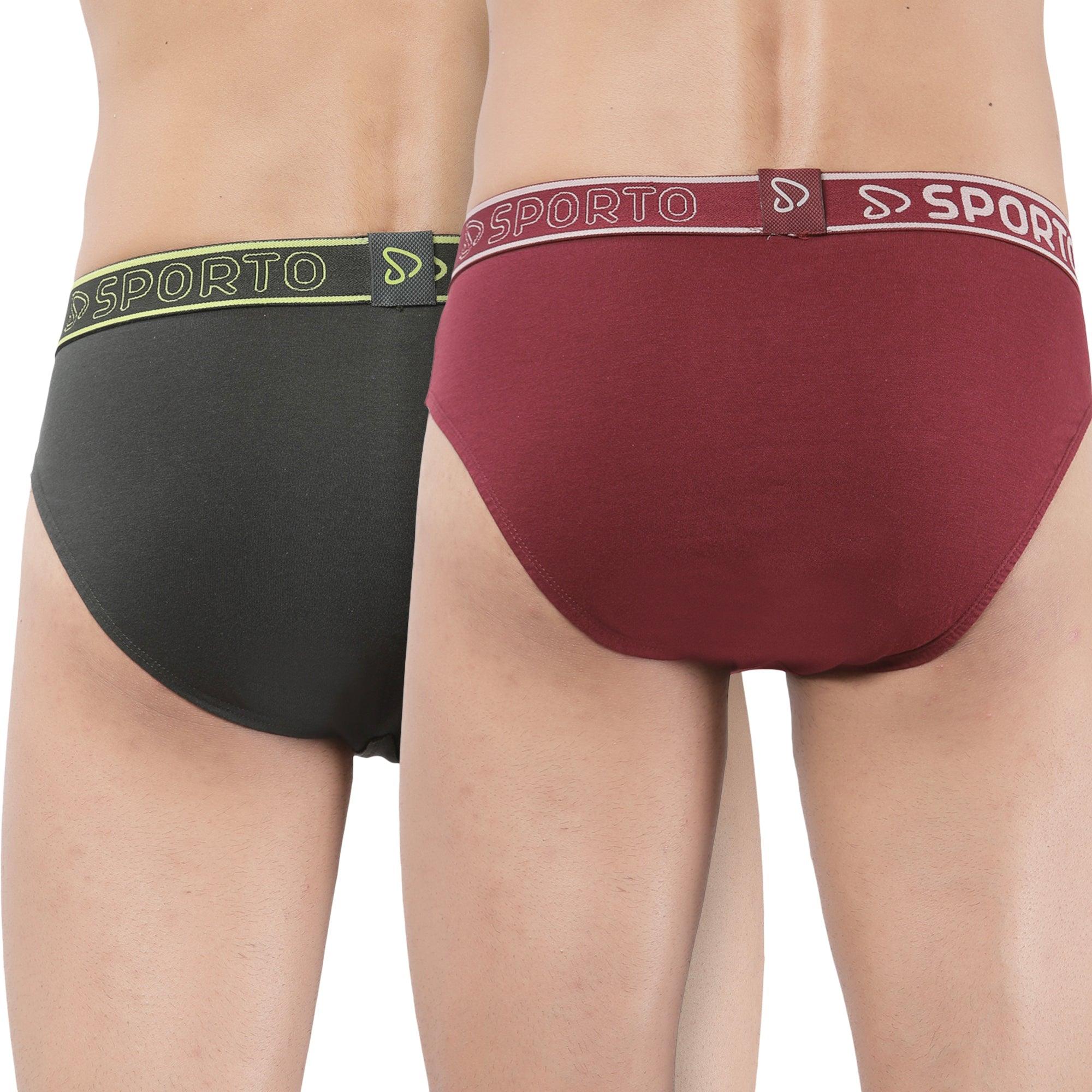 Sporto Men's Cotton Brief (Pack Of 2) - Olive & Maroon